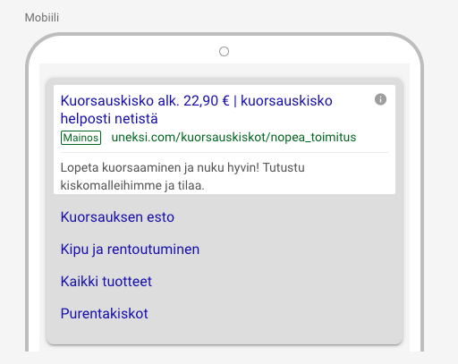 Google Ads esimerkkimainos