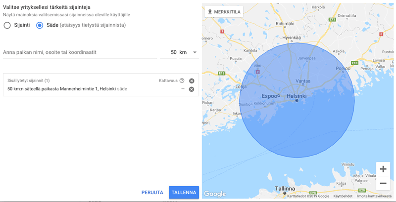 Google Ads esimerkkimainos